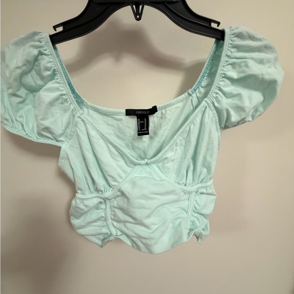 Forever 21 Mint Puff Sleeve Crop Top